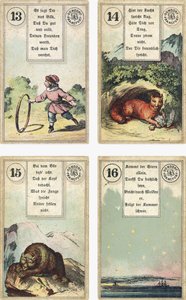 Německé vydání francouzského kartomanického balíčku Lenormand: Dítě, Liška, Medvěd, Hvězda, vydáno nakladatelstvím Dondorf, Frankfurt nad Mohanem, 19. století. od French School