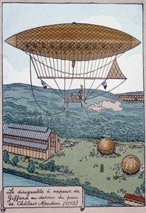 Giffardův vzduchový parní aerostat nad parkem Chalais od French School