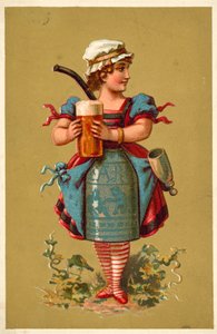 Dívka držící velkou sklenici piva (chromolitho) od French School