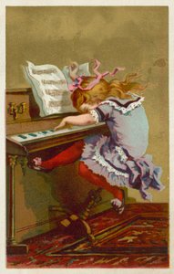 Dívka hrající na klavír (chromolitho) od French School