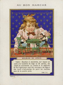 Dívka si hraje s panenkami a miniaturním nábytkem, Meubles De Jardin od French School