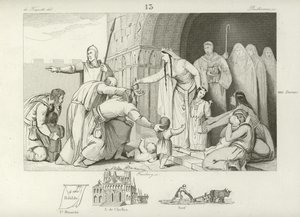 Rozdávání almužen chudým, vláda Chlothara III., krále Neustrije a Burgundska, 7. století od French School