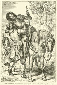 Goetz de Berlichingen, dějství V, Goetz zraněn a zachráněn Bohemkami (rytina) od French School