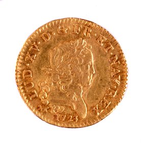 Zlatý francouzský Ludvík, vláda krále Ludvíka XV. (1715-1774) 1723 Diam. 2,3 cm Neapol, museo archeologico od French School