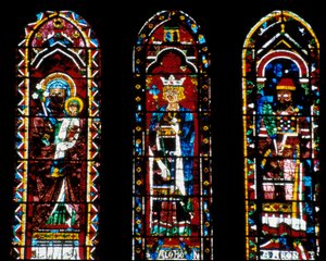 Gotické umění: Svatá Anna More, Solomon a Aaron. Lancety pod Rosace du Nord (nazývané Rosace of the Virgin, circa 1235) Cathedrale Notre Dame de Chartres (Eure et Loir). od French School