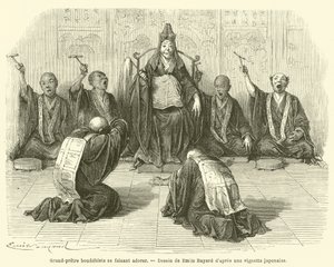 Buddhistický velekněz je uctíván (rytina) od French School