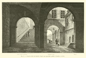 Velké schodiště Chatelet podle akvatinty, publikované v Londýně v roce 1809 od French School