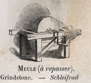 Grindstone v „“slovní zásobě ilustruje běžná slova““ od Armanda Le-Bruna. 1890 od French School