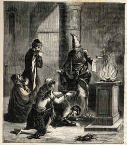 Guebres (nebo Zoroastrian) - Uctívači ohně - - Rytina v “Sciences à la potee de tous - fyzika et chimie populaire” Alexis Clerc. Konec 19. století. Soukromá sbírka. od French School