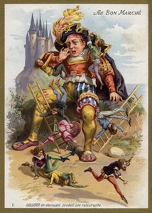 Gulliver kýchne a způsobí katastrofu (chromolitho) od French School