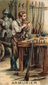 Pistolník při práci ve své dílně (chromolit) od French School