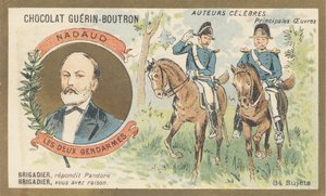 Gustave Nadaud (1820-1893), francouzský goguettier, básník a skladatel, autor satirického díla „Les deux gendarmes“ nebo „Pandora“ režimu zakázaného od French School