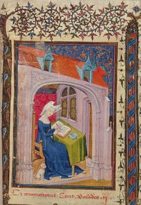 Harl 4431 f.4 Christine de Pisan píše u svého stolu, z 