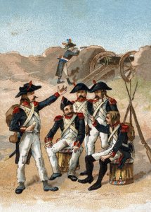 Přiměje nás sníst až po boty, řekl voják z Masseny, racionálně při obléhání Genes v červnu 1800. Chromolitografie. od French School