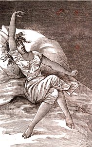 Bolesti hlavy, melankolie a hysterie, úzkost. 1887 (rytina) od French School