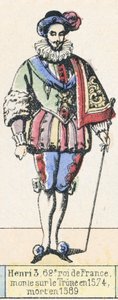 Henri 3, 62. král Francie, nastoupil na trůn v roce 1574, zemřel v roce 1589 (barevná rytina) od French School