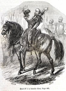 Henri IV (1553 - 1610) v bitvě u Ivry (14. 3. 1590) - v „“ Histoire de France ““ od L.-P. Anquetil od French School