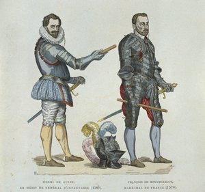 Henri z Guise (1549-88) a Francois de Montmorency (1530-79), z dobové rytiny od French School