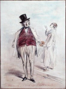 "Tady je nos, který získal svou barvu za cenu!" (akvarel na papíře) od French School