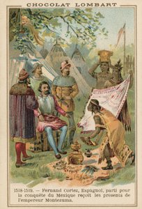 Hernan Cortes, španělský dobyvatel, přijímající dary od aztéckého císaře Montezumy, Mexiko, 1518-1519