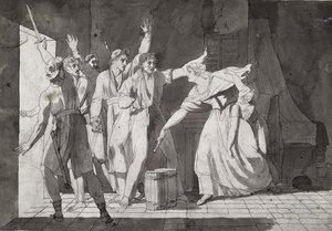 Hrdinství ženy čelící vendským lupičům, kteří získali kontrolu nad Saint-Mithier, 1793 (viz také 217884) od French School