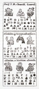 Hieroglyfické postavy v almanachu od French School