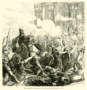 Hircan zaútočí na Shechem a spálí chrám (rytina) od French School
