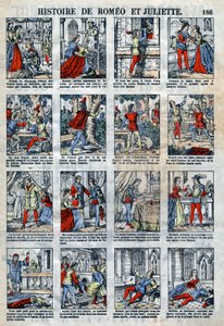 Dějiny Romea a Julie po hře Williama Shakespeara (1564-1616). Epinal zobrazování z konce 19. století. od French School