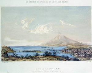 Historie francouzských kolonií: celkový pohled na Pointe a Pitre (Pointe-a-Pitre) na Guadeloupe (Antily) před zemětřesením 8.2.1843 od French School