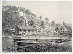 Historie francouzských kolonií: pohled na vodní hrad nebo kanál Gueydon ve Fort de France na Martiniku (Antily), Chartres musee des Beaux Arts z konce 19. století od French School