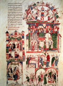 Historie života krále Šalamouna Stránka Bible z Noailles (nebo Bible Sant Pere de Roda nebo Saint Pierre de Rodas) 10. nebo 11. století Paříž, B.N. od French School
