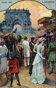Historie turistiky: Západní turisté v ulici Lucknow, Indie (Západní turisté v ulici Lucknow, Indie) Chromolitografie 19. století Soukromá sbírka od French School