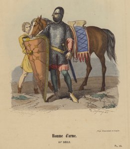 Man-at-Arms, XII. století (barevné rytí) od French School
