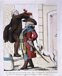 Honore Gabriel (Honore-Gabriel) Riqueti, hrabě z Mirabeau (1749-1791) s kloboukem aristokracie od Abbé Mauryho se připravuje na odjezd do Cách, konec 18. století od French School
