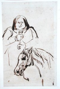 Honore de Balzac (1799-1850) a jeho kůň (pero a tuš na papíře) od French School