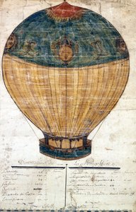 Horkovzdušný balón bratří Montgolfierů. Původní kresba. 1782 od French School