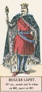 Hugues Capet, 36. král, nastoupil na trůn v roce 987, zemřel v roce 997 (barevná rytina) od French School