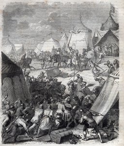 Stoletá válka: Bitva u Poitiers (1356). Rytina do „“ Historie papežů (...) Zločiny královny, krále a císařů v průběhu staletí“ od Maurice Lachatre od French School
