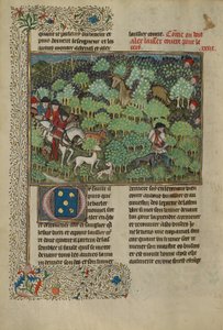Lovci pronásledující jelena, asi 1430-40 (temperové barvy, zlatá barva, stříbrná barva a plátkové zlato) od French School