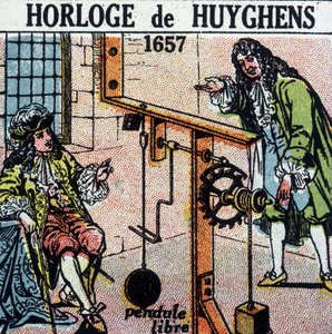 Huyghensovy hodiny 1657 (volné kyvadlo) - rytina, deb. 20. století od French School
