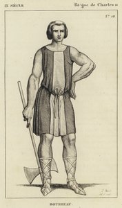 IX století, vláda Karla II., kat (rytina) od French School