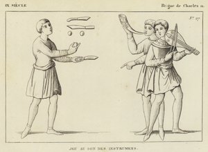 IX století, vláda Karla II., Hra za zvuku nástrojů (rytina) od French School