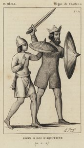 IX století, vláda Karla II., Pepin II., král Akvitánie (rytina) od French School