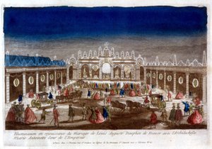 Iluminace na oslavu svatby Ludvíka Augusta, delfína Francie (Ludvíka XVI.), s arcivévodkyní Marií Antoinettou, sestrou císaře - rytina od French School