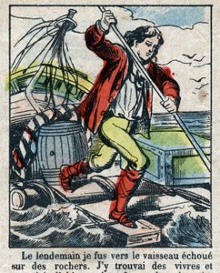 Ilustrace ke knize Daniela Defoe (De foe) „“ Robinson Crusoe““. Epinal zobrazování z konce 19. století. od French School