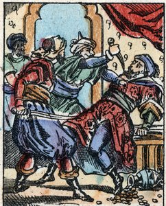 Ilustrace k Pohádkám tisíce a jedné noci. Ali-Baba (Ali Baba). Dřevoryt z Imaging Pellerin - Epinal, sd. Konec 19. století. od French School