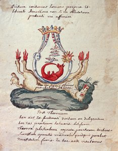 Ilustrace z knihy Klíč velké vědy o neznámém filosofickém díle aneb Věčná obnova věcí v hnilobě (tuš a čb na papíře) od French School