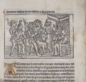 Ilustrace z Le Livre du Roy Modus et de la Reine Racio od Henriho Ferrierese, 1486 (dřevořez a knihtisk) od French School