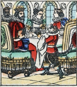 Ilustrace příběhu Charlese Perraulta „The Cat Botte“. Dřevoryt Imaging Pellerin - Epinal, sd. Konec 19. století. od French School