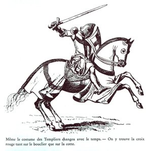 Ilustrace templářského rytíře (rytina) od French School